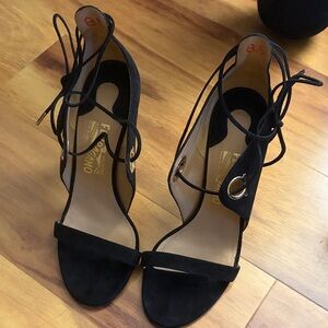 Salvatore Ferragamo Black Lace-Up Heels